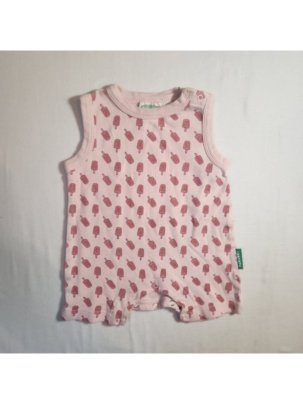 Parade Organics Pink Popsicle Print Sleeveless Romper GOTS Cotton 3-6 Months